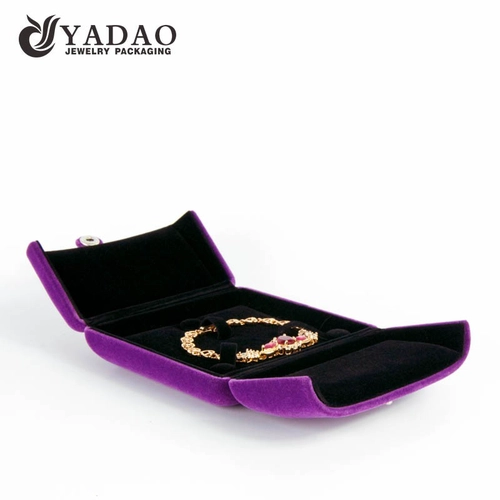 Customized handmade velvet pendant package box with raised pad for displaying necklace with logo printed.