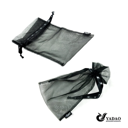 Good quality 2015 newest black silk pouch for jewelry package with string and logo made in China
