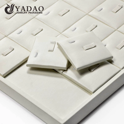High quality handmade MDF ring display tray covered with soft leatherette with free logo printing service.