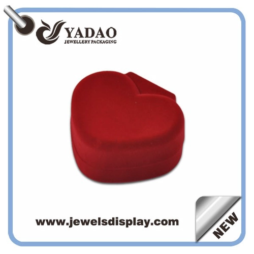 High quality red flocked box in heart shape for jewellery necklace packaging box