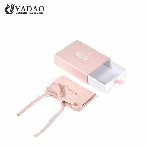 Hot selling customized drawer paper box jewelry packaging box with pouch and pad inside