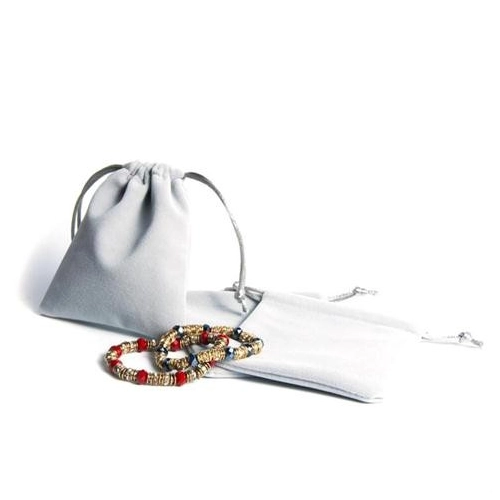 Hot selling soft -touch handmade drawstring grey velvet pouch with customized size, color and logo