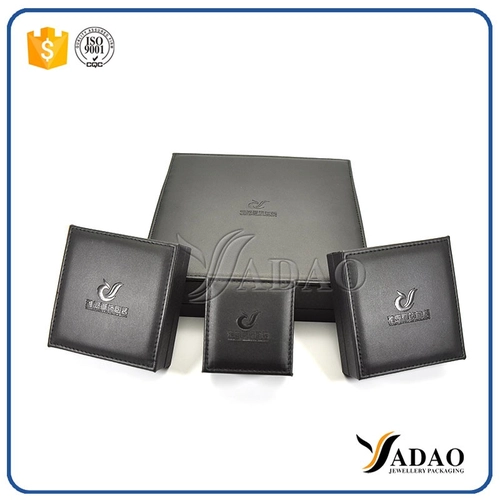 Scatola di cuoio all'ingrosso personalizzata di fascia alta di lusso nera fatta a mano per anello / collana / pendente / collana