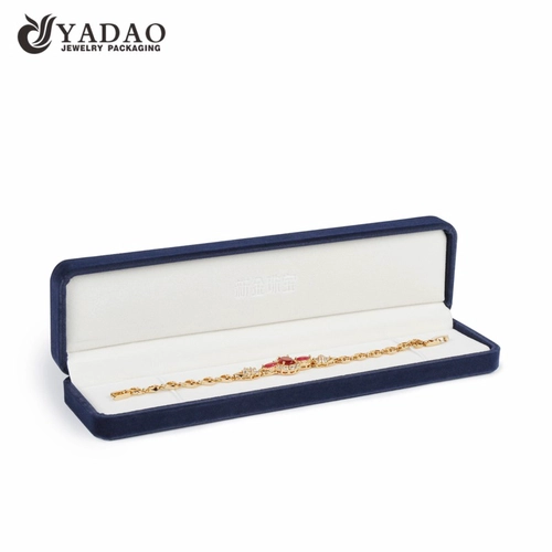Manufacture blue pendant box velvet jewelry packaging with logo