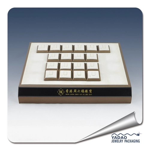 Removable and stackable leather trays with acrylic logo branding jewelry store and counter showcase ring window trays ring exhibitor holders