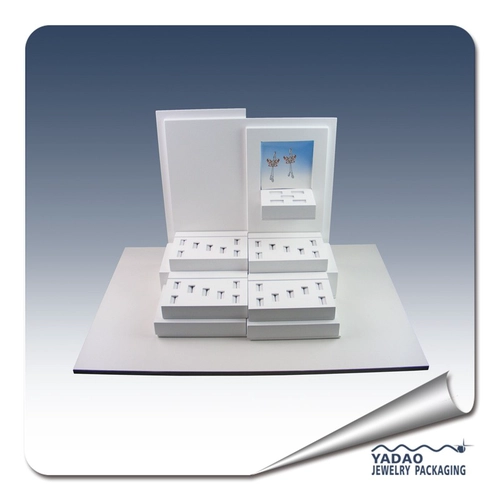 Wooden ring display stand warpped with white PU leather for ring display and jewelry display