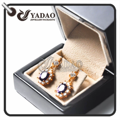 Wooden shiny  piano finish earring box stud package for high end jewelry