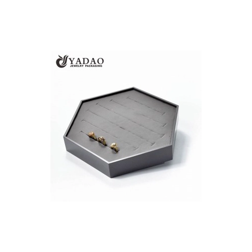 Yadao grey leatherette&velvet ring display with slots for displaying rings in your showroom.