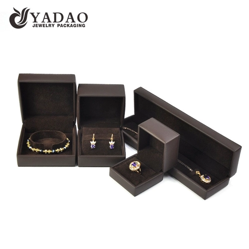 Yadao Kunststoffkasten Schmuck Verpackungsbox Braun PU Lederkiste Stiching Dekorierte Kiste