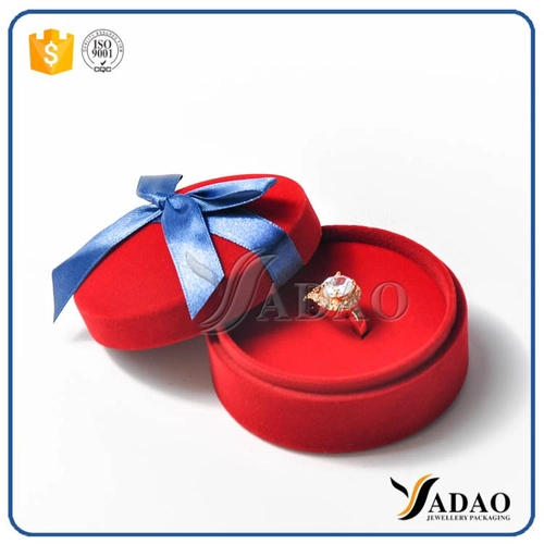 China attractive romantic cute warm round modesty red  flocking box with blue ribbon for child jewels wholesale from Yadao manufacturer
