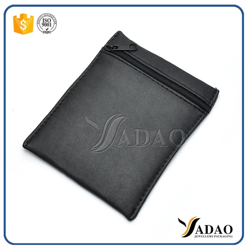 black pu leather bag with zipper closure customize logo printing packaging bag pu leather high quality finish