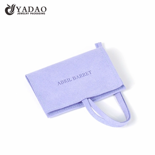 custom microfiber pouch flap design jewelry packaging pouch bag with embossed logo 