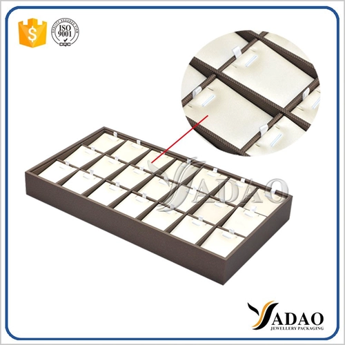 customize handmade wooden jewelry display tray pendant earring stackable jewelry tray display jewelry with movable inserts coated with pu leather