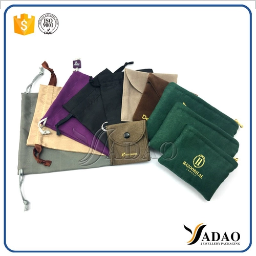fabric finish jewelry pouches packaging jewelry bag velvet suede satin pouch with drawstring/zipper/button customize brand name printing