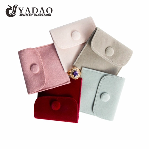 Mini bolsa de seda de terciopelo para anillos colgante organizador de joyas con botón