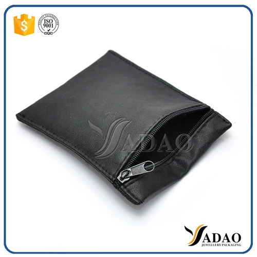 quality customize black pu leather zipper pouch jewelry packaging pouch pu jewelry bag zipper closure pouch