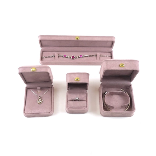 Wildleder-Kunststoff-Box-Schmuck-Verpackungskasten-Geschenk-Schmuck-Box-Set
