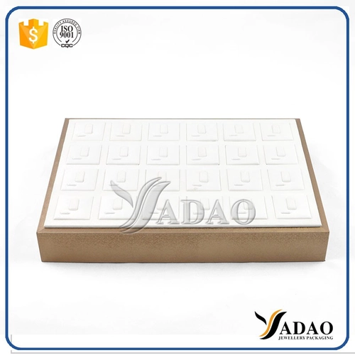wooden stackable leather cover jewelry ring display tray stackable ring tray