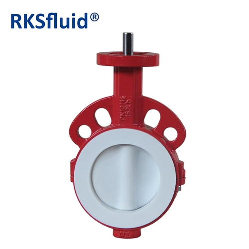 ANSI WCB กรดเหล็กคาร์บอนฐาน DN100 DOADINE IRON WAFER TYPE PTFE LININ BUTTERFLY VALVE PN16 Class 150 ในสต็อก
