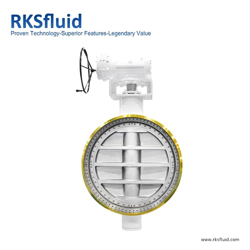 API609 عالي الأداء كبير قطره ثلاثي الأطوار العنق الغريب صمام الفراشة DN1200 PN25 مع رأس التوربين