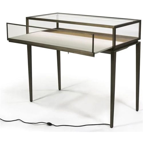 Yadao Professional Manufacture Made Black Glass Gold Stainless Steel Frameless Jewelry Store Display Showcase With Square Legs
