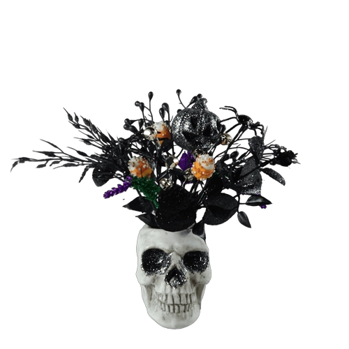 Cina Decorazione con teschio di Halloween con zucca glitterata con foglie nere artificiali produttore