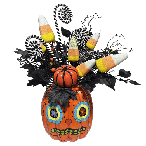 Senmasine decorazioni di Halloween zucca con palline glitterate blu fiore artificiale rosa foglie d'acero decorazione con fiocco
