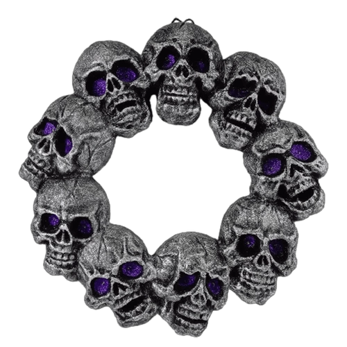 China Senmasine Halloween Skeleton Skull Wreath 18 Inch Diy Front Door Party Spooky Hanging Decoration manufacturer