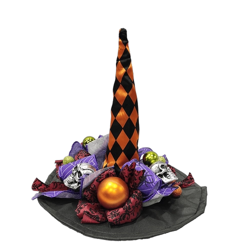 Senmasine Halloween hoed heks met skelet hoofd hand glitter lint strikken griezelige tafeldecoratie