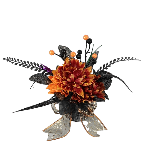 Senmasine Zwarte Halloween Pompoen Met Kunstmatige Zwarte Bladeren Tak Mini Spin Glitter Oranje Bessen
