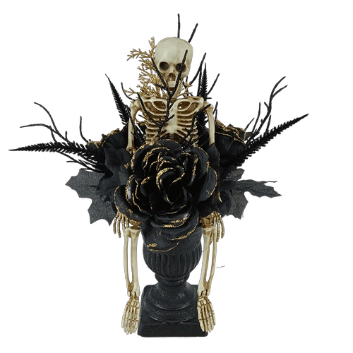 Senmasine Halloween-schedeldecoratie met skeletglitter Zwarte dode tak Kunstmatige grote rozenbloemen