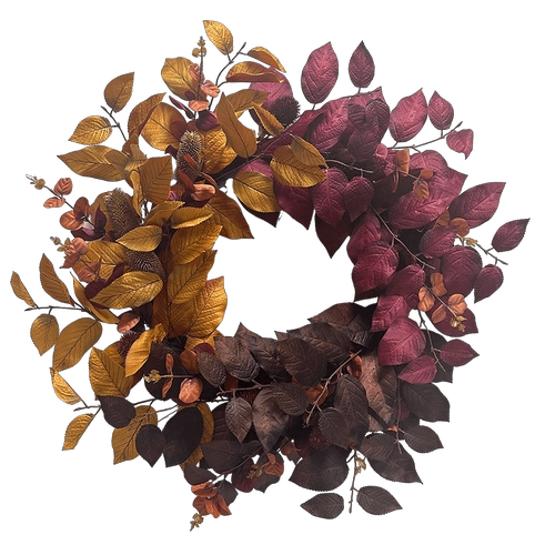 Senmasine 24 Inch fall harvest Artificial Banyan Autumn wreath for wall front door hanging decoration