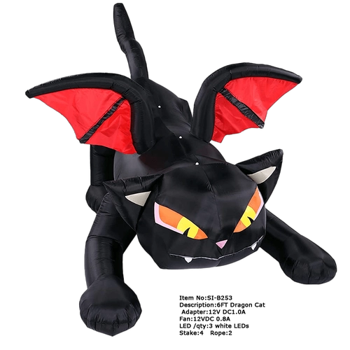 Senmasine Halloween Black Cat Gonfiabile con luci a LED Built-in Blow Up Decorazione per feste da cortile per interni ed esterni