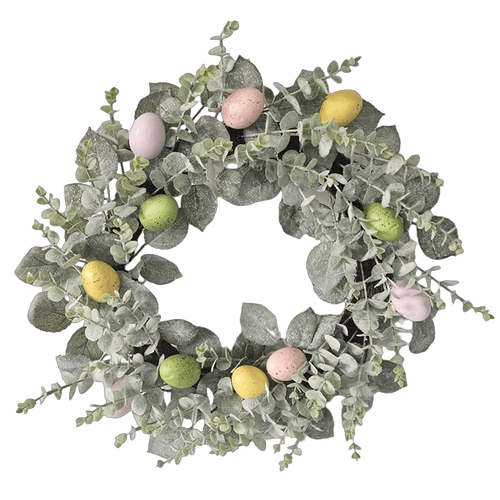 Senmasine-corona Artificial de Pascua con conejo, huevos coloridos, decoración de hojas verdes, coronas de primavera de 22 y 24 pulgadas