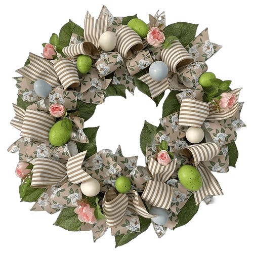 Coronas de Pascua Senmasine para puerta, decoración colgante, huevos de colores mezclados, hojas artificiales, lazos de cinta, conejo