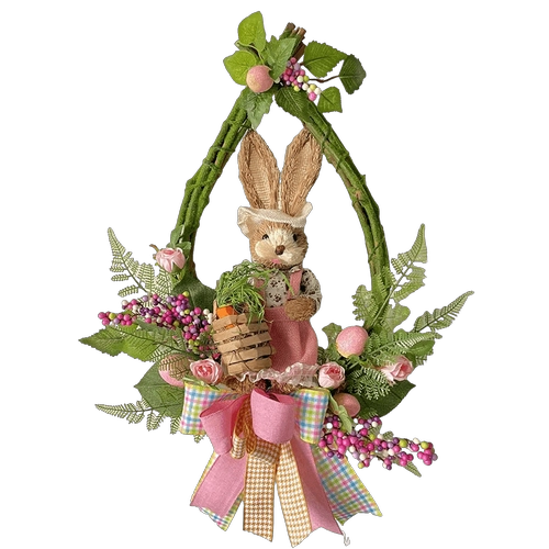 Senmasine Corona de Pascua de múltiples estilos para decoración colgante de puerta de entrada huevos de colores mezclados conejo