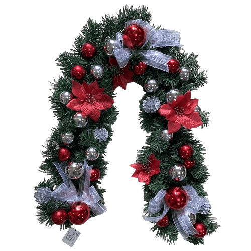Senmasine, ghirlanda di decorazioni natalizie da 1,8 m, per appendere decorazioni per la porta d'ingresso, fiori misti, poinsettia, palline