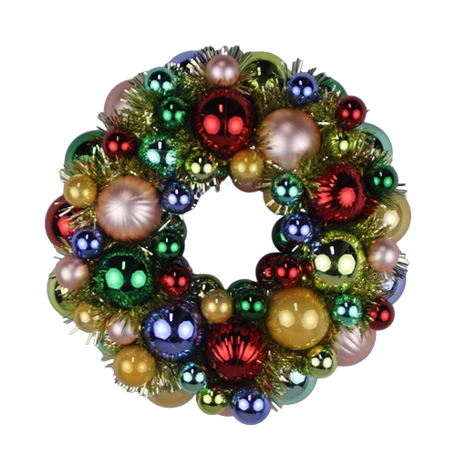 China Senmasine 33cm bauble wreath with colorful shiny ball mixed tinsel front door hanging xmas decoration manufacturer
