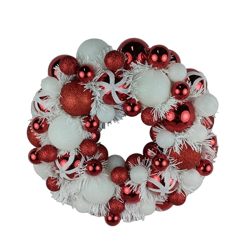 China Senmasine 33cm Christmas ball wreath with tinsel red white candy baubles ornaments holiday festival decor manufacturer