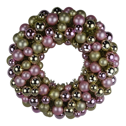 Senmasine 40 cm ornamentbalkrans met roze gouden kerstballen klatergoud metalen basis voordeur hangend decor