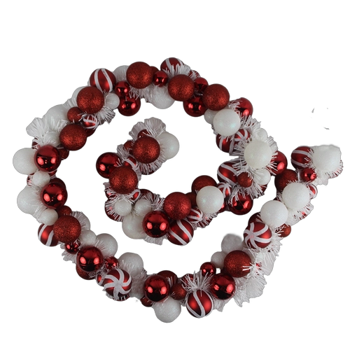 Senmasine – guirlande de boules décoratives de 5 pieds, avec boules de bonbons rouges et blanches, ornements de fête de vacances