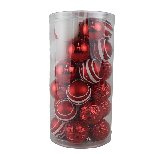 Senmasine 30pcs christmas bauble ball sets 60mm red white plastic ornaments holiday xmas hanging decor