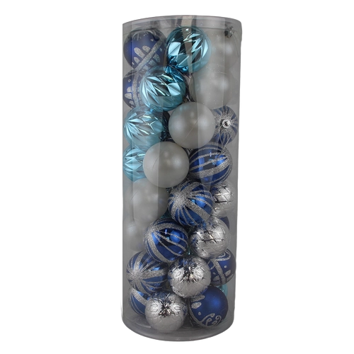 Senmasine 40 peças de bolas de natal de plástico, conjuntos para decoração suspensa de natal, enfeites de tira azul branco