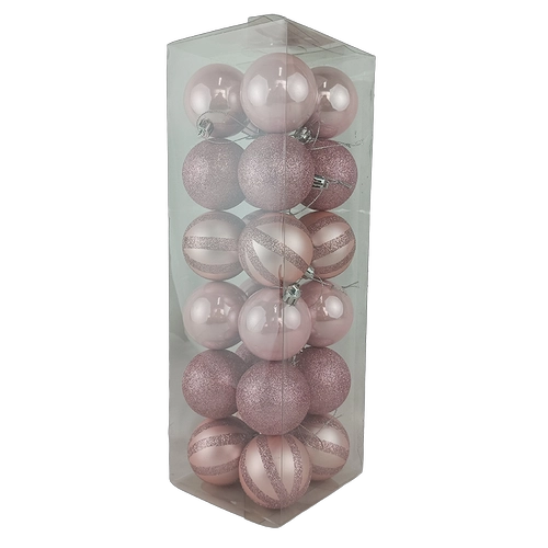 Senmasine 24 peças de natal pendurado ornamento bola rosa 60mm conjuntos de bugigangas feriado festival decoração de natal presentes