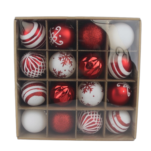Senmasine 16 peças de enfeites de bola de plástico de natal para pendurar em árvore, decoração de natal, conjuntos de enfeites brancos vermelhos