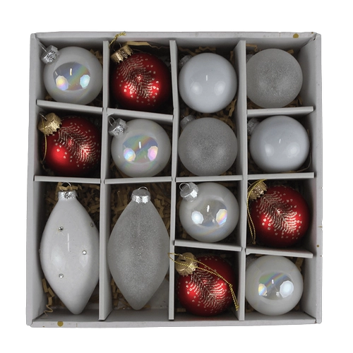 Senmasine 14pcs christmas glass balls set for hanging holiday party decoration white sliver red baubles ornaments