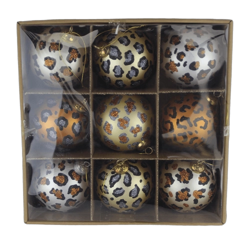Senmasine 9PCS ball painted custom christmas baubles hanging ornaments Leopard pattern design decoration gifts