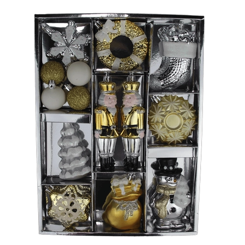 Senmasine Christmas ornaments sets for tree hanging decoration gold sliver white baubles ball snowflakes Soldiers