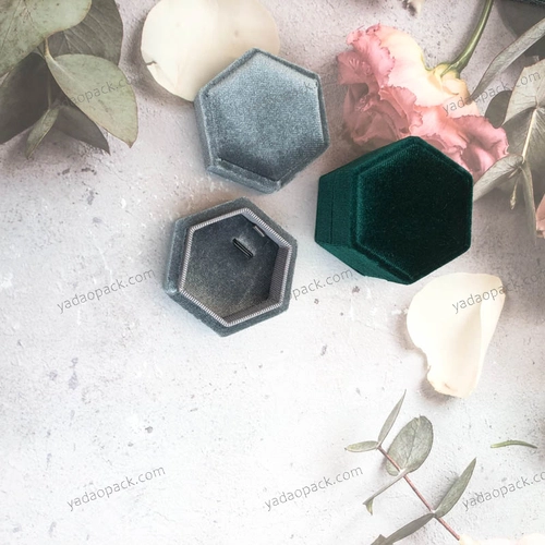 High quality luxury double vintage mini hexagon ring box velvet jewelry wedding ring box