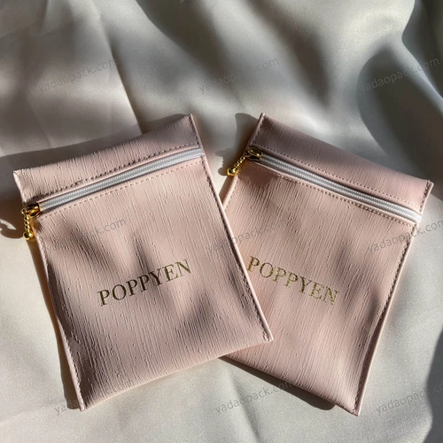 high quality pink pu leather jewelry pouch zipper pouch bag gift packaging pouch bag 